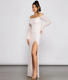 Gracie Formal Off The Shoulder Iridescent Sequin Dress