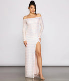 Gracie Formal Off The Shoulder Iridescent Sequin Dress
