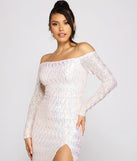 Gracie Formal Off The Shoulder Iridescent Sequin Dress