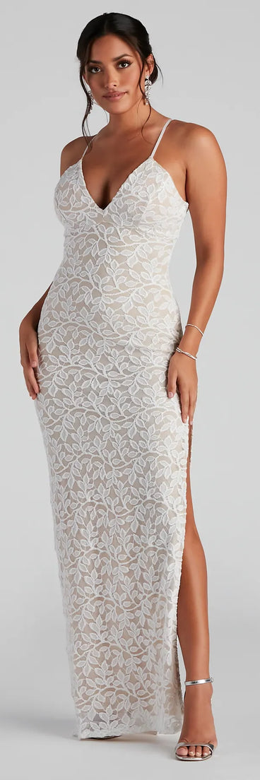 Dixie Lace Mesh High-Slit Formal Dress