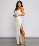 Dixie Lace Mesh High-Slit Formal Dress