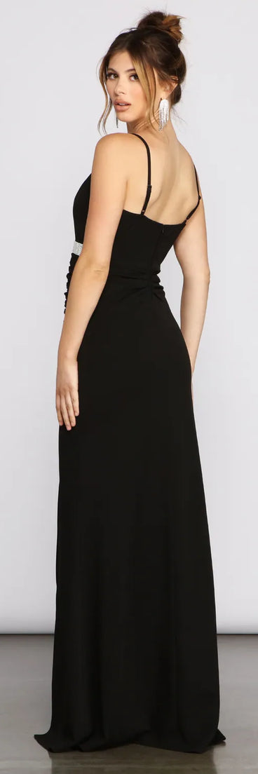 Bella Rhinestone Waist Crepe Formal Dress