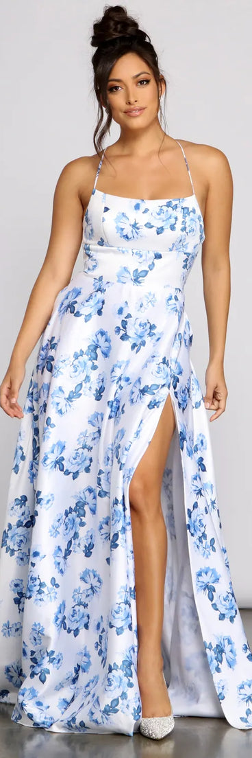 Lindsey Formal Floral High-Slit Dress