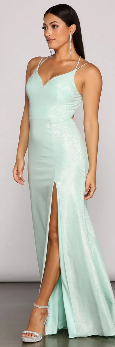 Nani Formal High Slit Lurex Dress