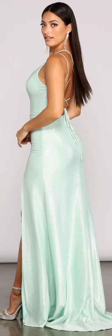 Nani Formal High Slit Lurex Dress