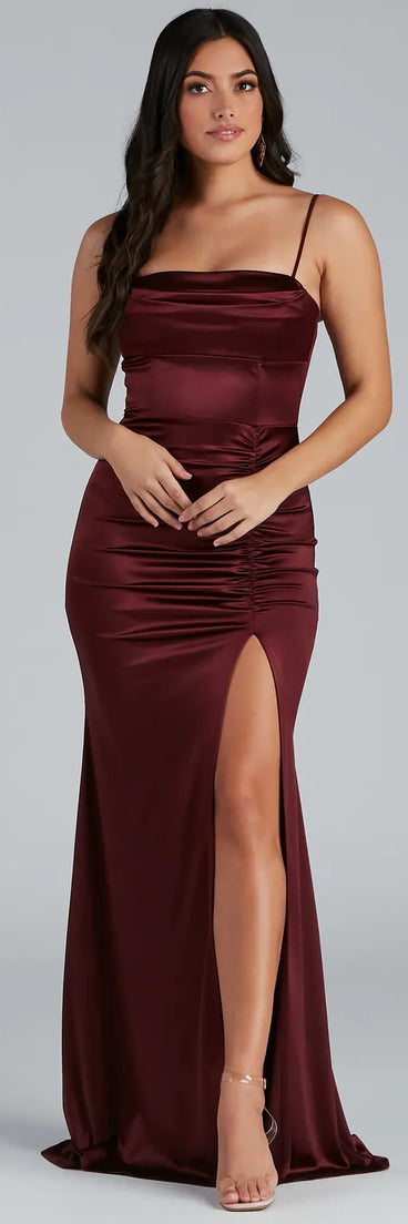 Nemi Formal High Slit Ruched Dress