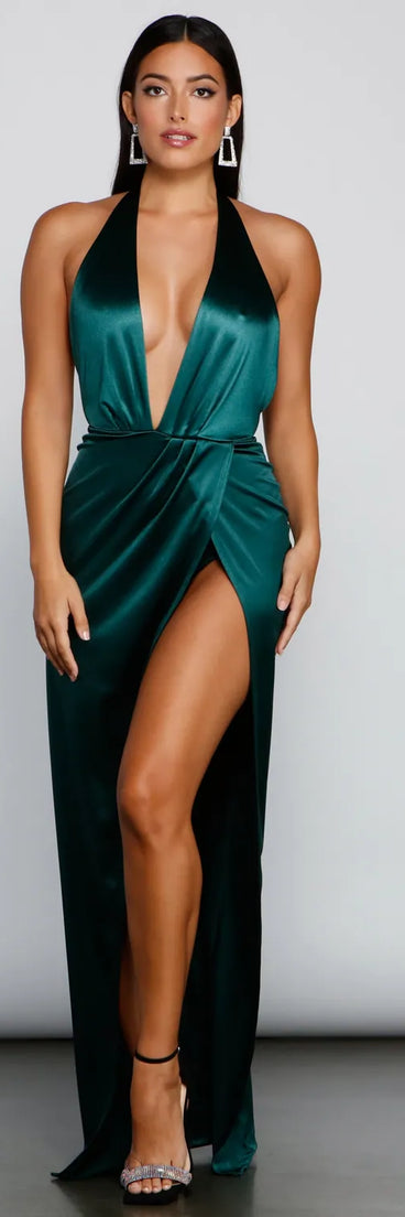 Zelia Formal Satin Halter Dress