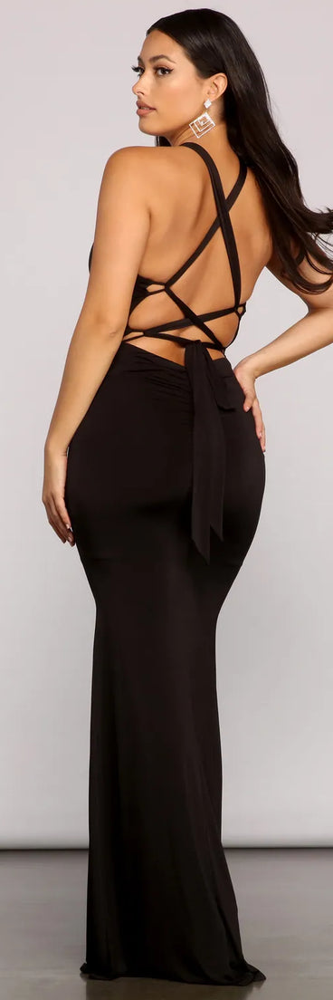 Kelsey Halter Lace-Up Mermaid Dress