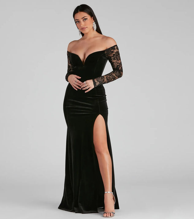 Larsa Formal Velvet And Lace Mermaid Dress