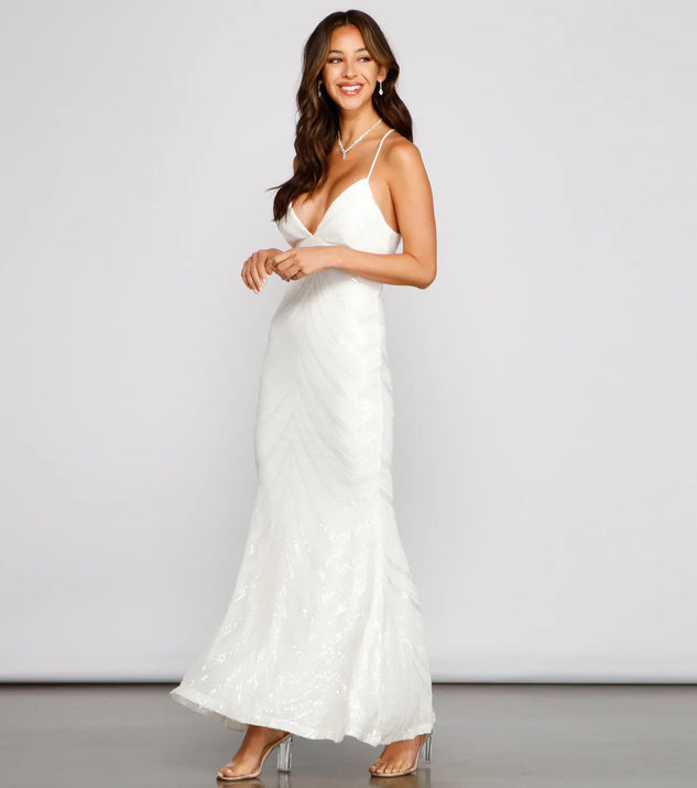 Aubrie Formal Sequin Scroll Dress