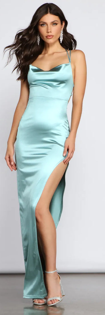 Rosalba Formal High Slit Satin Dress