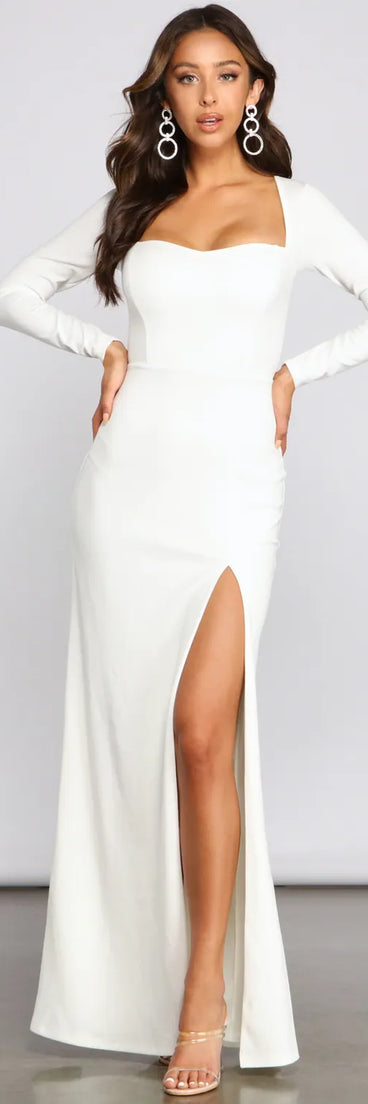 Kayla Long Sleeve Lace-Up Back Formal Dress