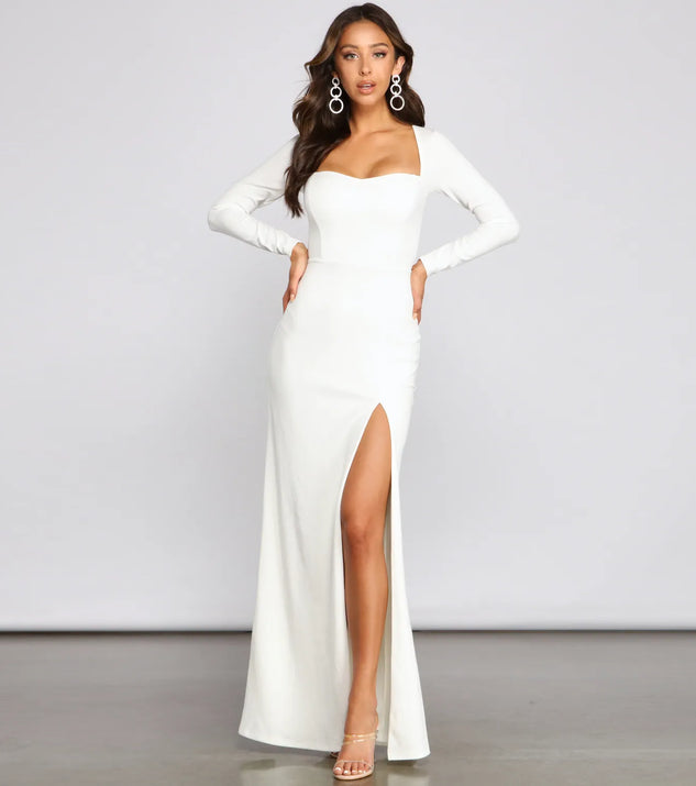 Kayla Long Sleeve Lace-Up Back Formal Dress