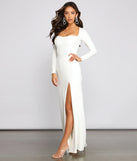 Kayla Long Sleeve Lace-Up Back Formal Dress