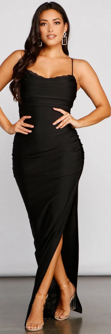 Cassandra Cowl Neck Ruched Formal Dress