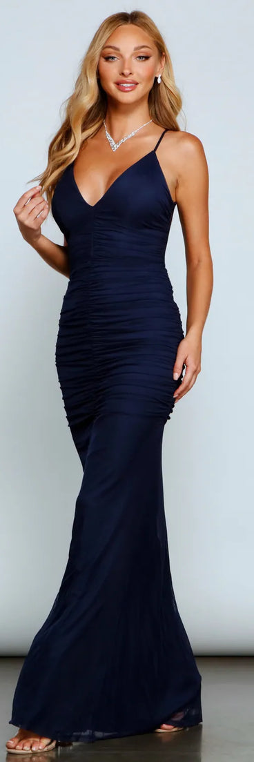 Paola Formal Ruched Floral Lace Dress