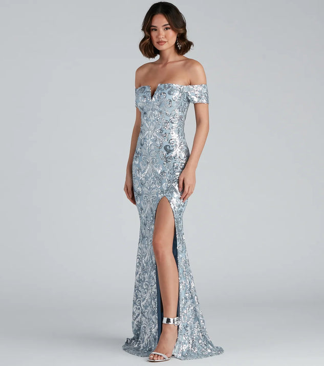 Carter Sequin Scroll A-Line Formal Dress