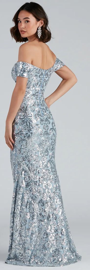 Carter Sequin Scroll A-Line Formal Dress