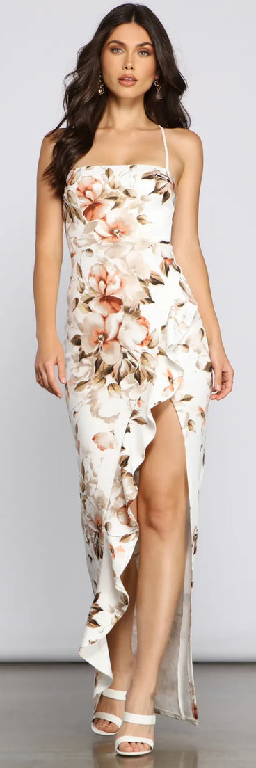 Nicole High-Slit Floral Formal Dress