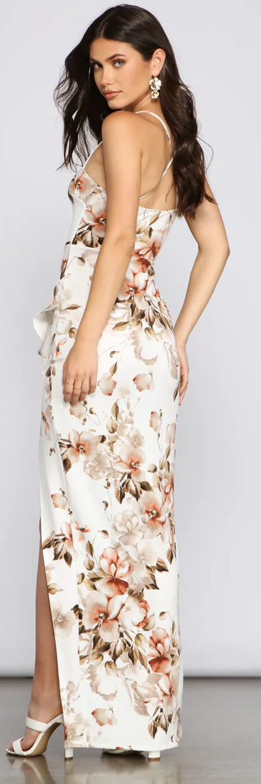 Nicole High-Slit Floral Formal Dress