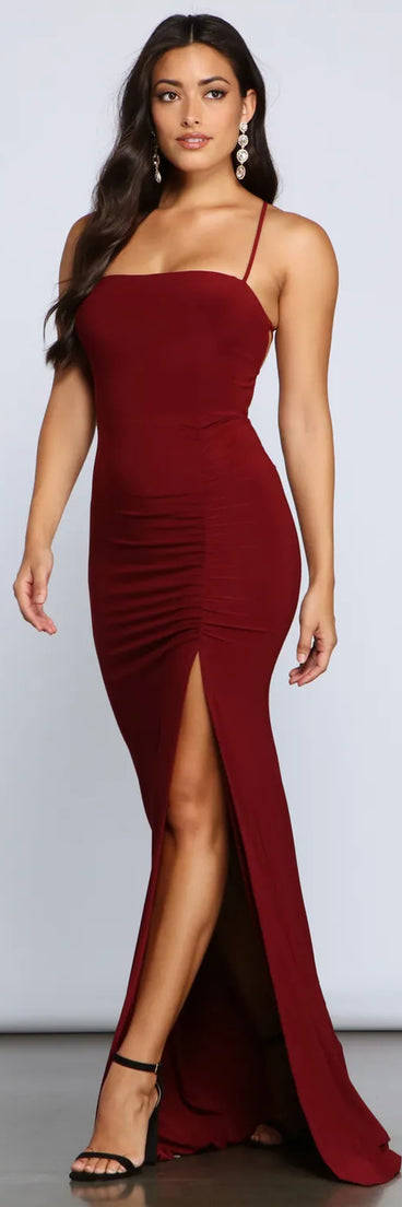 Gia Lace-Up Formal High-Slit Dress