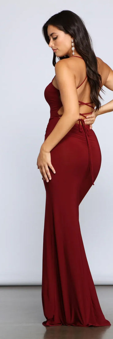 Gia Lace-Up Formal High-Slit Dress