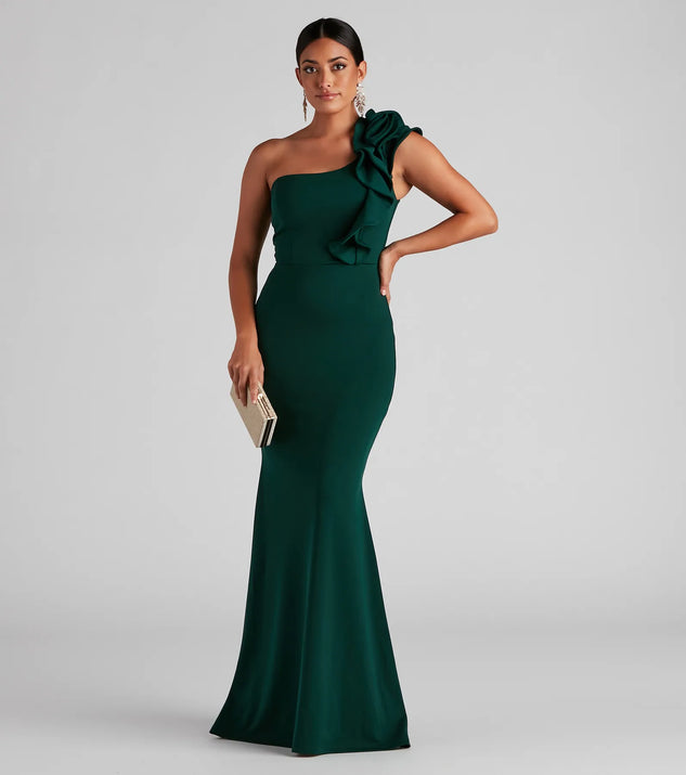 diana formal one shoulder ruffle dress Windsor Diana Formal One-Shoulder Ruffle Dress XS