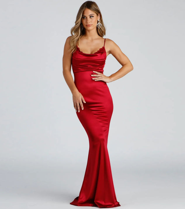 Shakira Cowl Neck Lace Mermaid Formal Dress