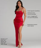 Turn heads at Prom 2025 in this red prom dress, where statement-making details meet the iconic style of the Lola High Slit Satin Dress 2.