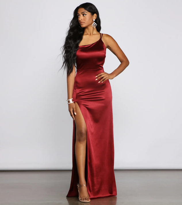 Rhiannon One-Shoulder Satin Long Dress