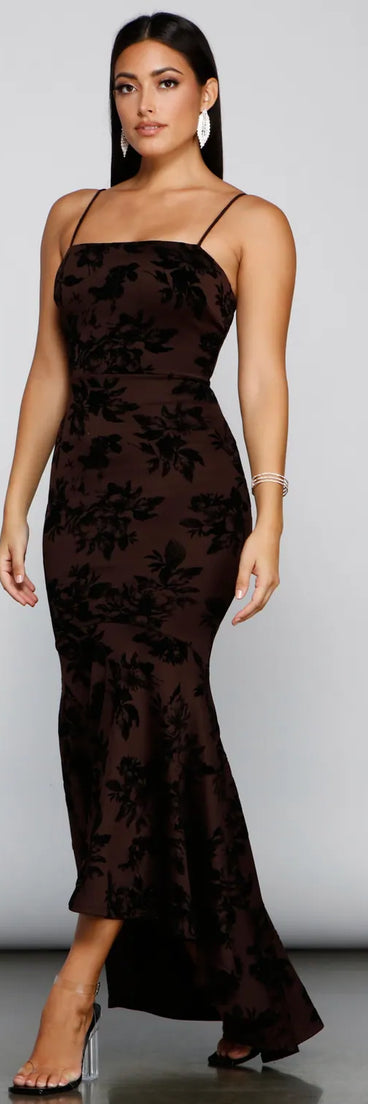 Phoebe Formal Velvet Flocked Mermaid Dress