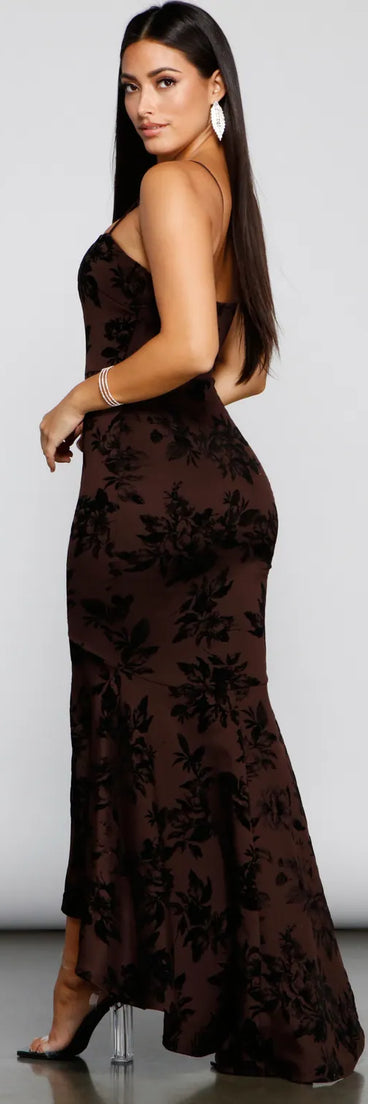 Phoebe Formal Velvet Flocked Mermaid Dress