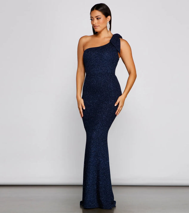 Henley Formal One Shoulder Glitter Dress
