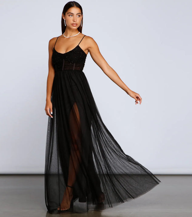 Rachel Rhinestone Mesh Formal Dress