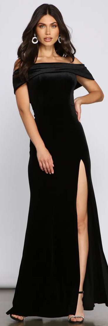 Olivia Formal Velvet Off-The-Shoulder Dress