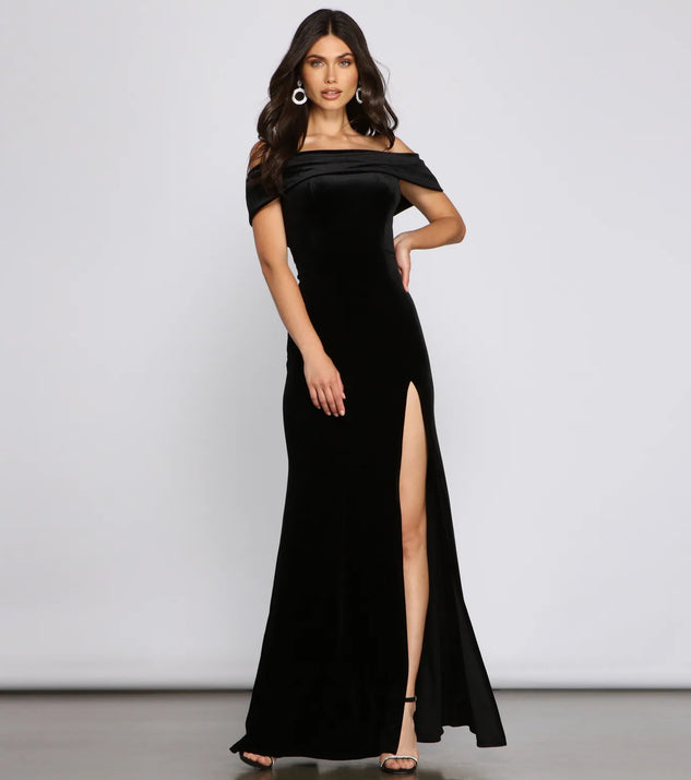 Olivia Formal Velvet Off-The-Shoulder Dress