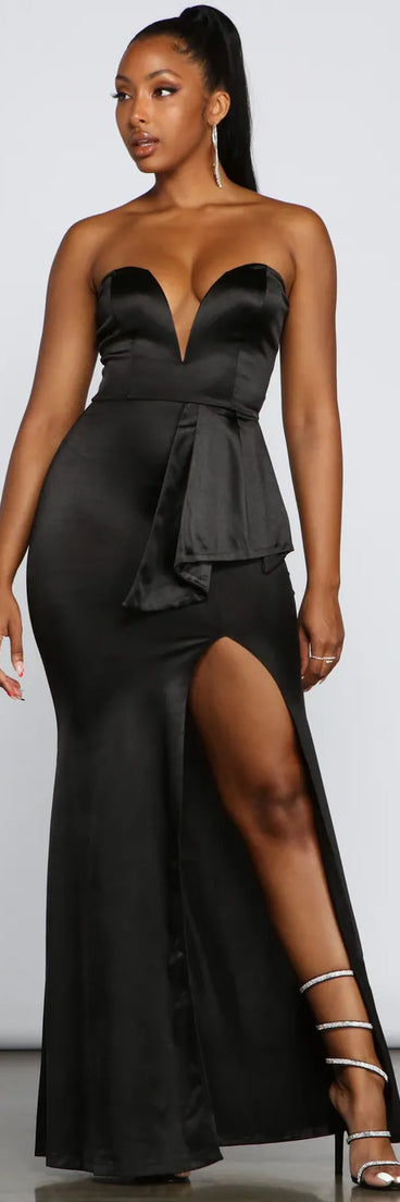 Calla Formal Satin High Slit Mermaid Dress