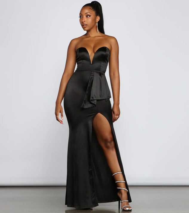 Calla Formal Satin High Slit Mermaid Dress
