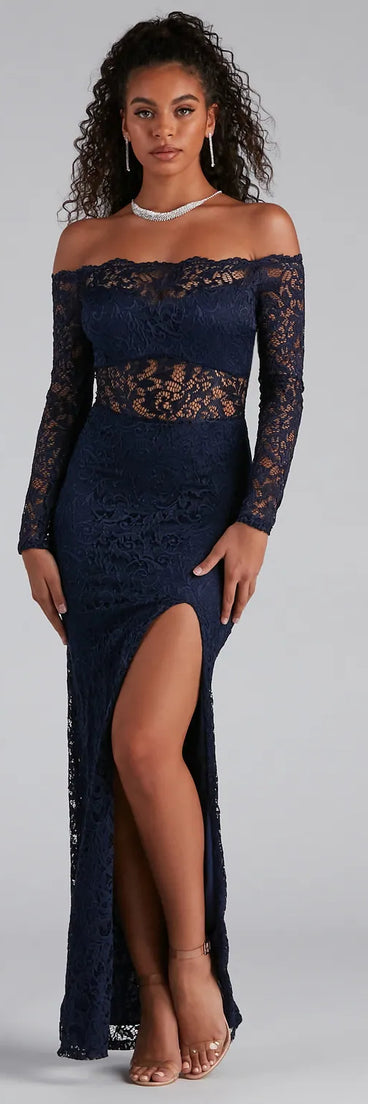 Tori Off-The-Shoulder Lace Formal Dress