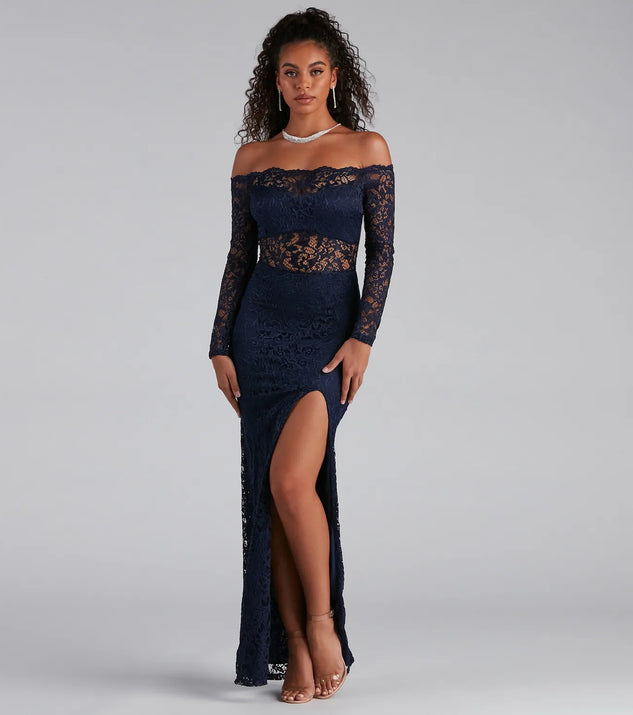 Tori Off-The-Shoulder Lace Formal Dress