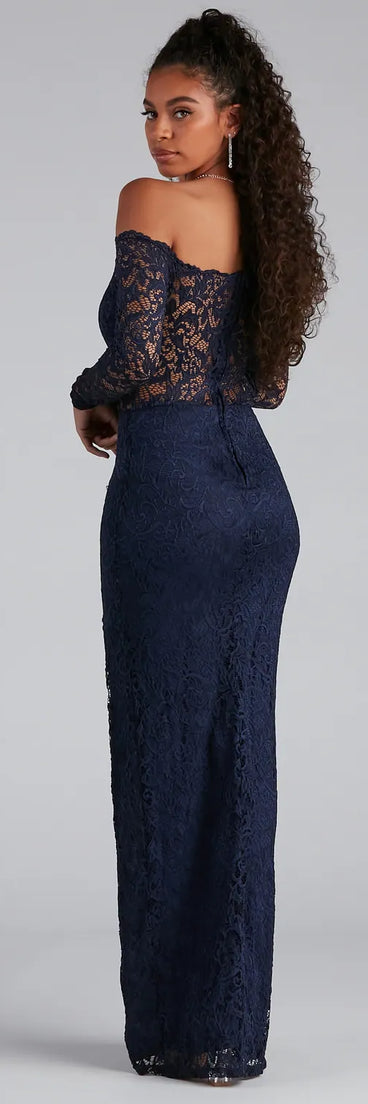 Tori Off-The-Shoulder Lace Formal Dress