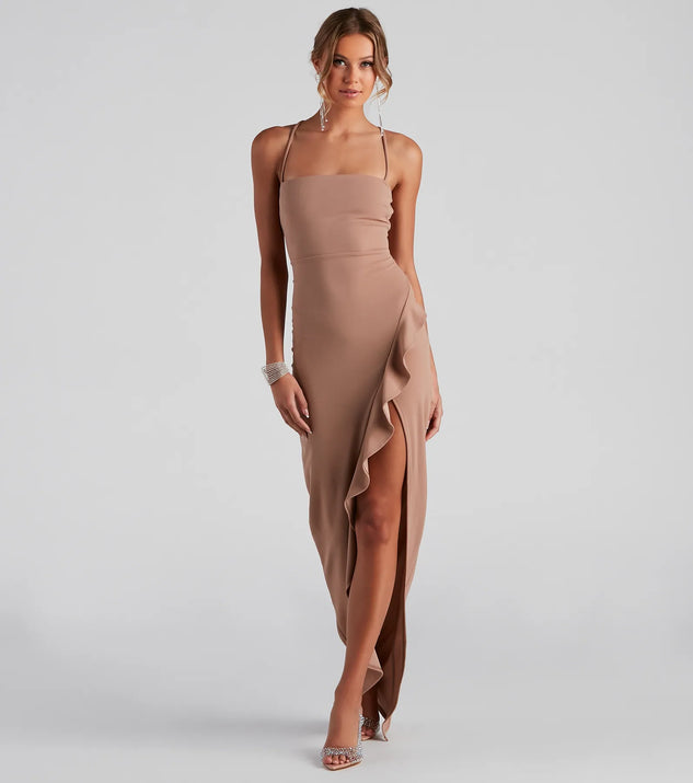 windsor tiffany sleeveless high slit formal dress Tiffany Sleeveless High Slit Formal Dress