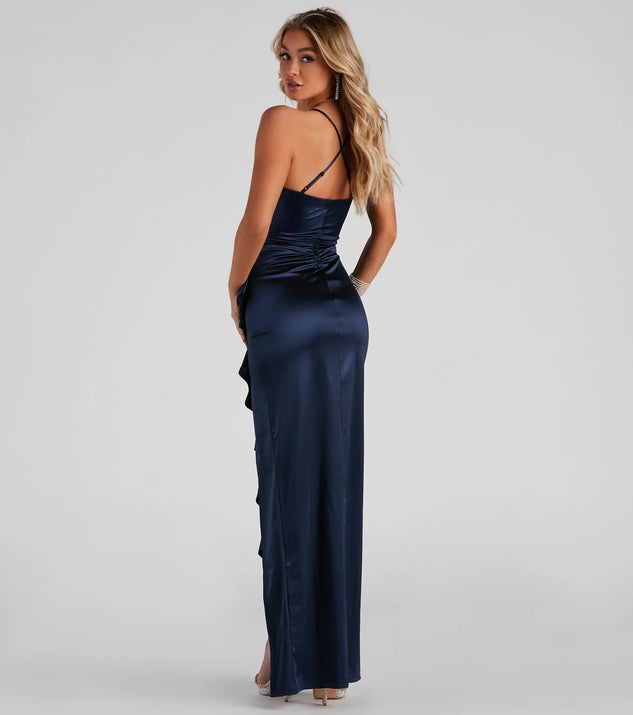 windsor high slit satin dress Jane Formal Corset Back