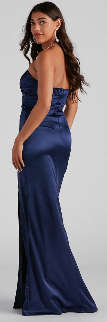 Gianna Strapless High-Slit Satin Dress