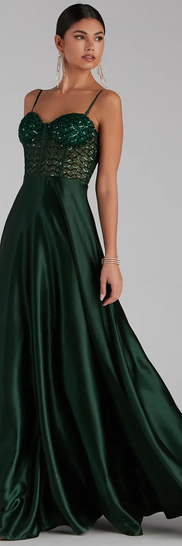 Sarahi Sequin Corset Satin A-Line Formal Dress