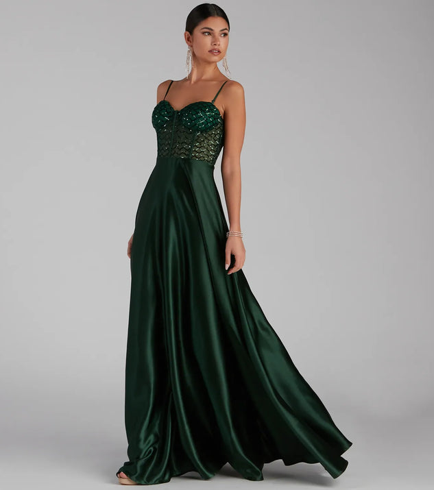 Sarahi Sequin Corset Satin A-Line Formal Dress
