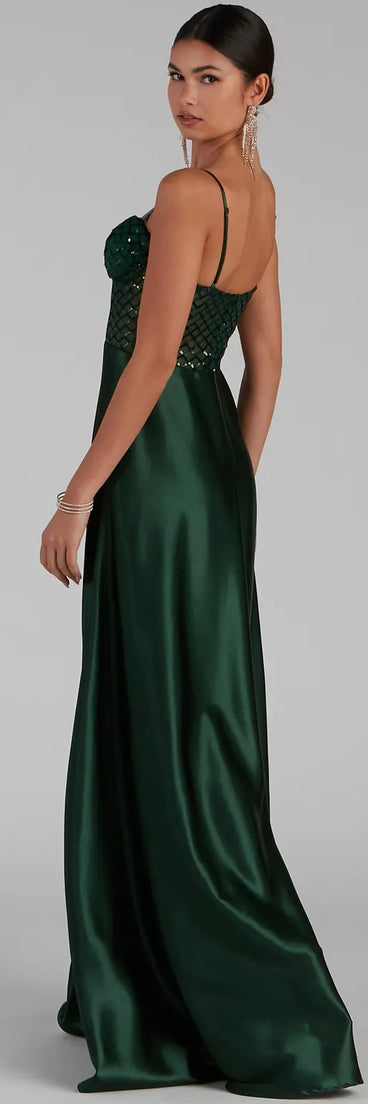 Sarahi Sequin Corset Satin A-Line Formal Dress