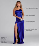 Turn heads at Prom 2025 in this royal blue prom dress, where statement-making details meet the iconic style of the Rhiannon One-Shoulder Satin Long Dress.