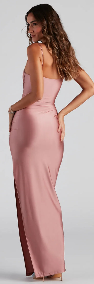 Own your moment in the Ella Cowl Neck Satin Dressin mauve, a standout 2025 Homecoming Dress that captures all the glam and energy of the night.