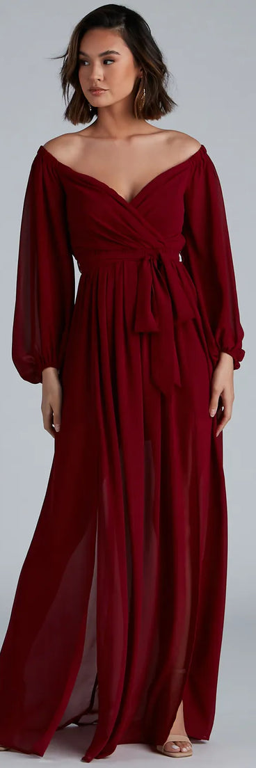 Britt Off-The-Shoulder Chiffon Formal Dress